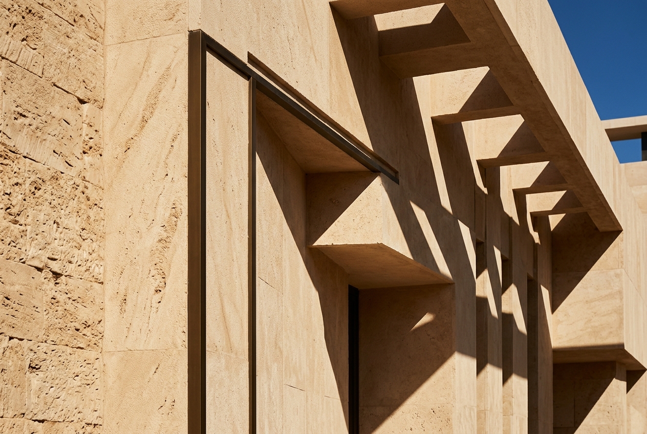 Détail architectural en pierre et lumière — Finitions contemporaines ABK Plus
